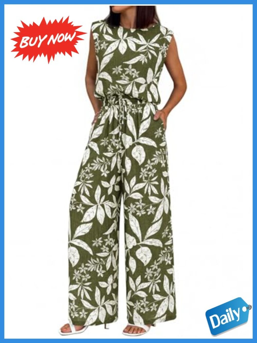 Women 2 Piece Pants Set Sleeveless Top Wide Leg Sweatpants